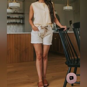 Free People Cream Jean Shorts